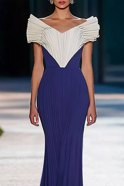 Wedding Guest Mermaid Pleated Dress Purple Party Floor Length Dress