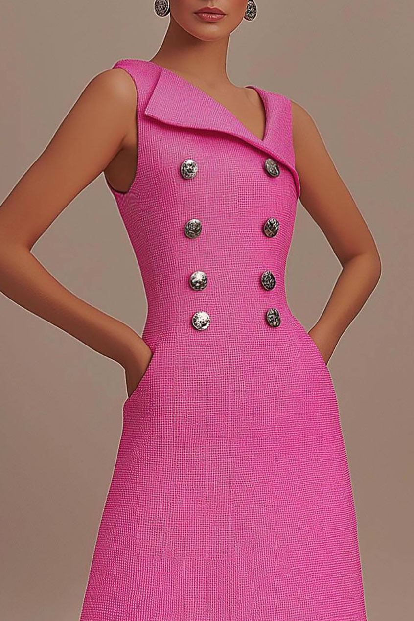 Semi-Formal Work Pink Dress Sleeveless Asymmetrical Neck Pocket Mini Dress