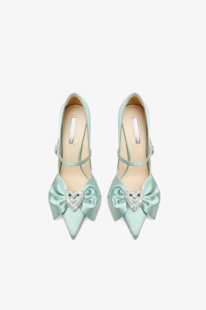 Bowknot Pointed Toe Heels Rhinestone Stiletto Heels 8cm-chiclody