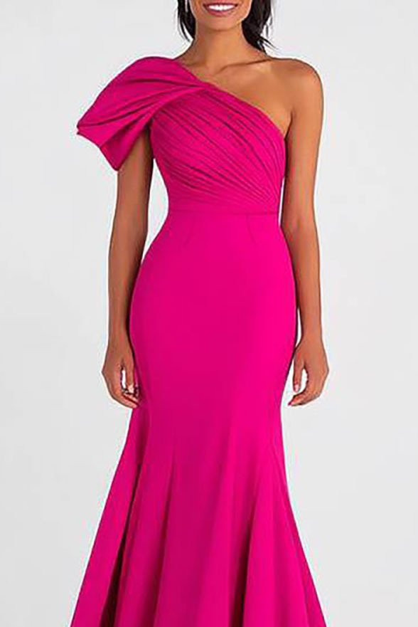 Formal Prom Dress One-Shoulder Fuchsia Mermaid Floor-Length Dress