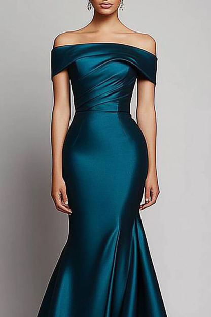Formal Evening Off-Shoulder Dress Dark Green Mermaid Floor-Length Dress