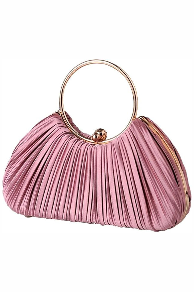 Elegant Evening Pleated Clutch Silk With Detachable Chain Handbag