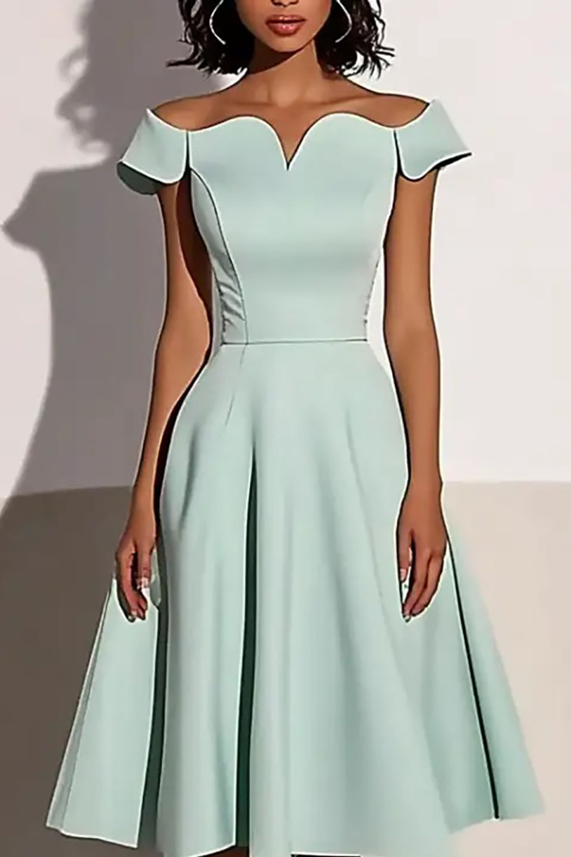Wedding Guest Party Dress Light Green Off-Shoulder Sweetheart Neck Midi Dress