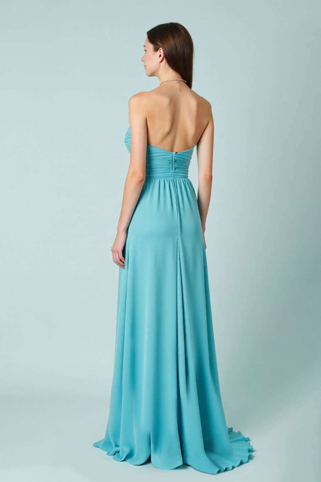 Formal Prom Gown Strapless Light Blue Floor-Length Dress