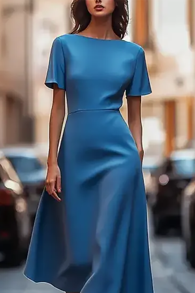 Wedding Guest Semi-Formal Dress Blue Asymmetrical Mother Of The Bride Dress