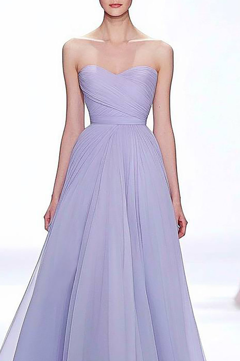 Elegant Prom Dress Strapless Light Purple Chiffon Floor-Length Dress