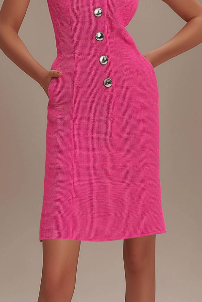 Work Dress Pink Sleeveless Buttoned Pocket Mini Dress
