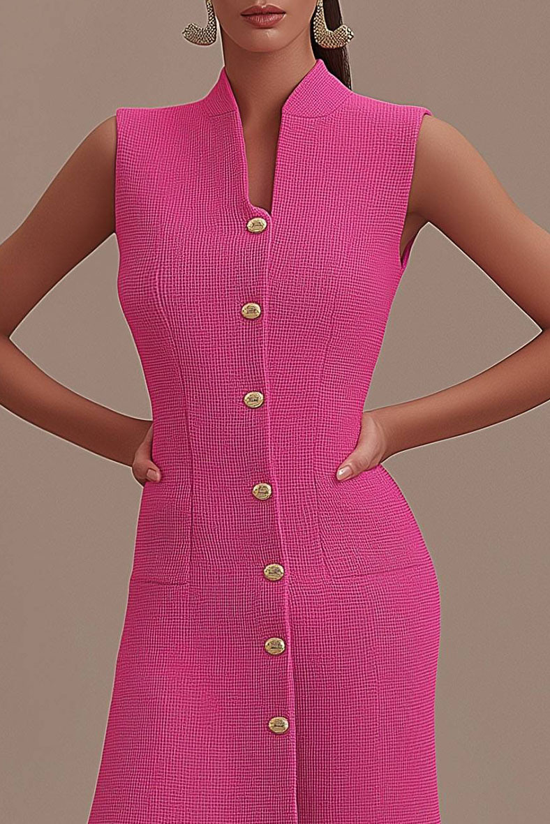 Business Semi-Formal Dress Pink Fitted Sleeveless Flared Midi Dress