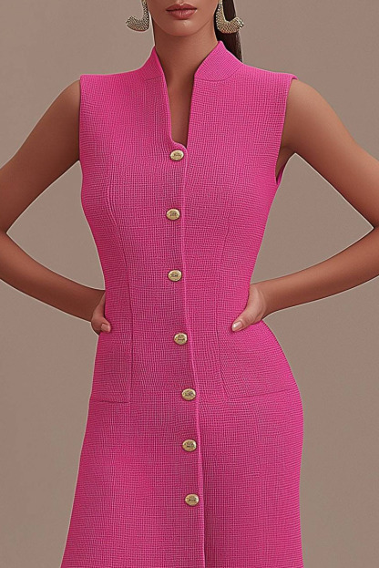 Business Semi-Formal Dress Pink Fitted Sleeveless Flared Midi Dress