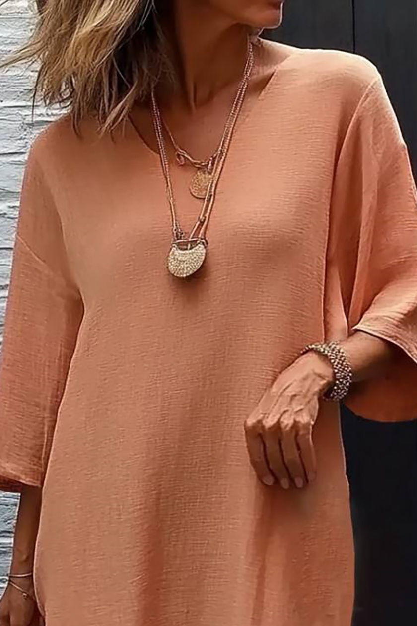 Casual Daily Linen Dress Orange Mini Dress