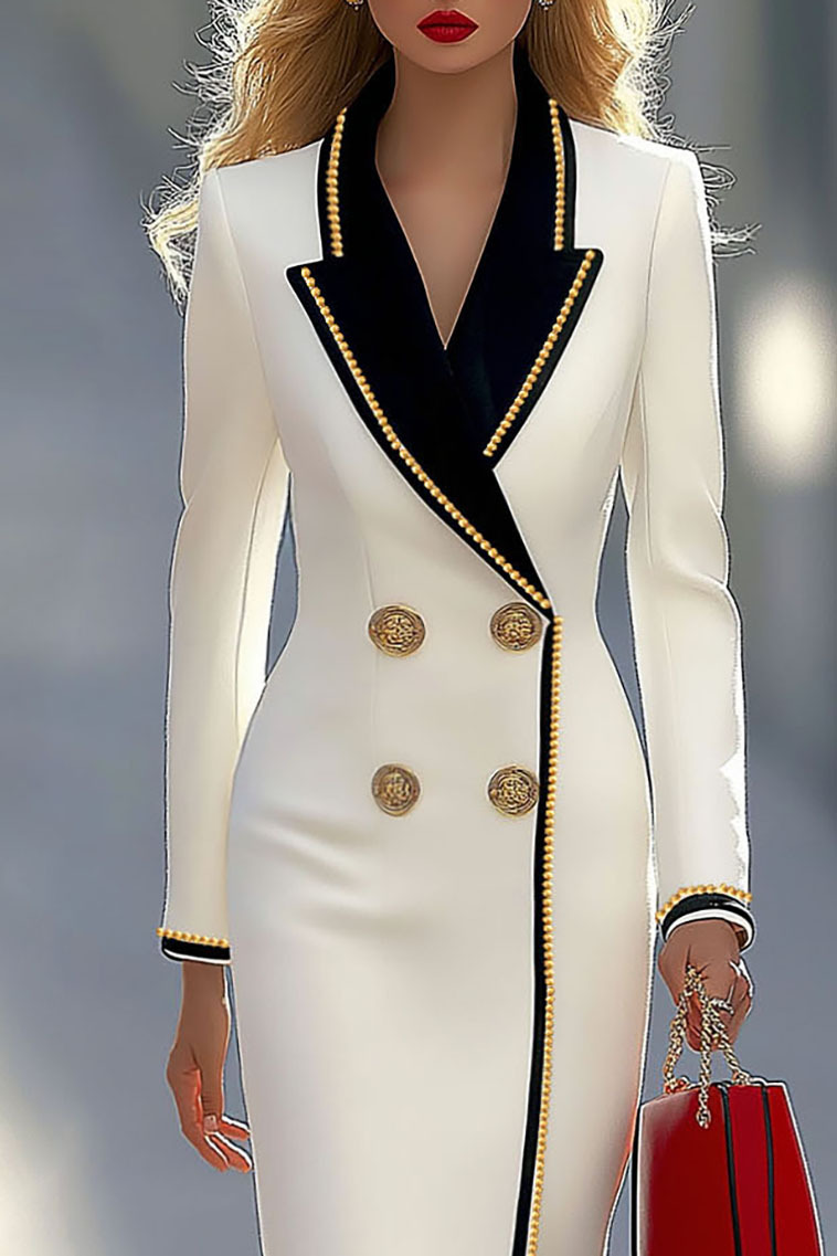 Office-ready midi dress with professional blazer design in crisp white