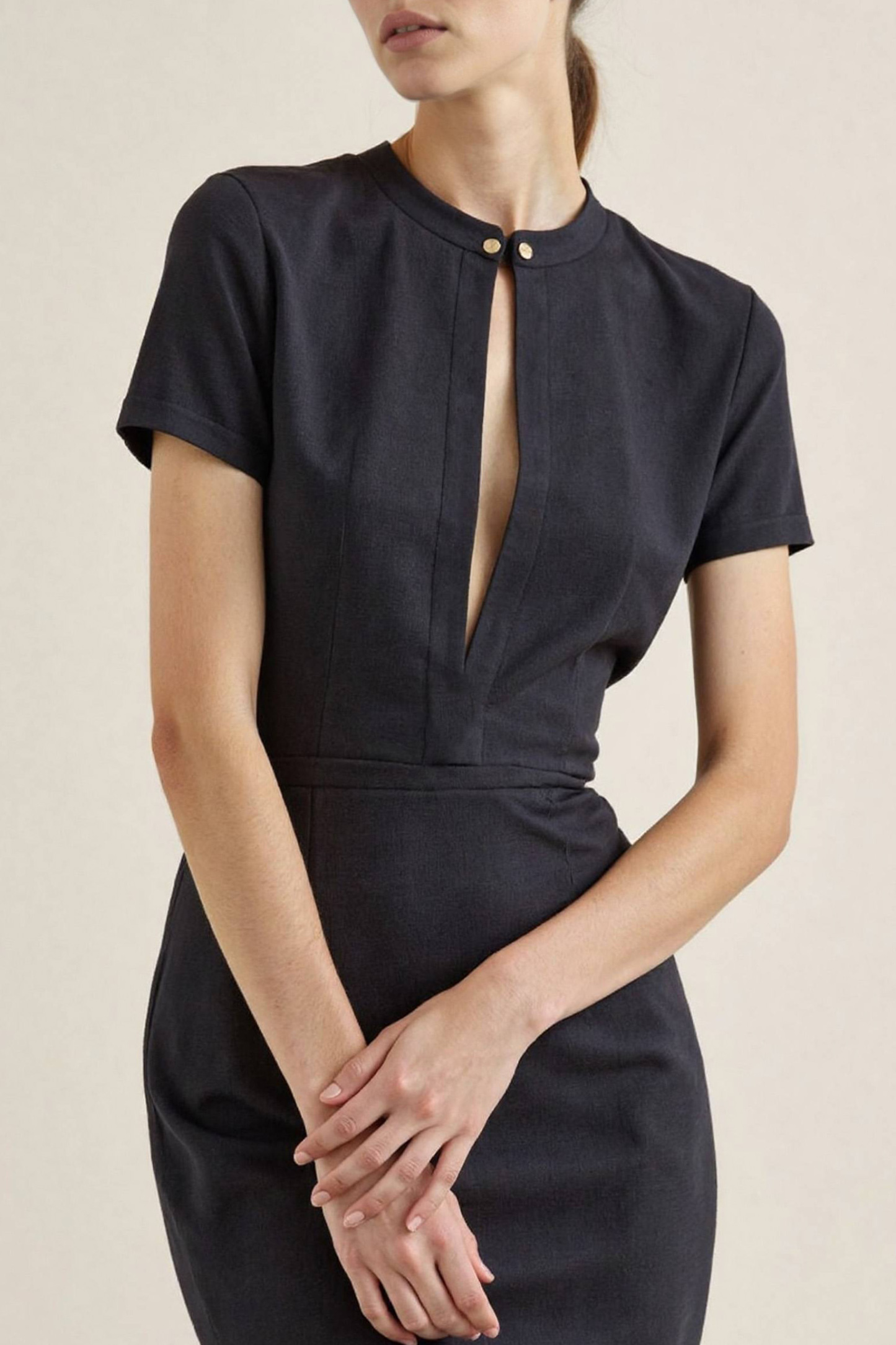 Daily Casual Dress Black Deep V Short Sleeve Mini Dress