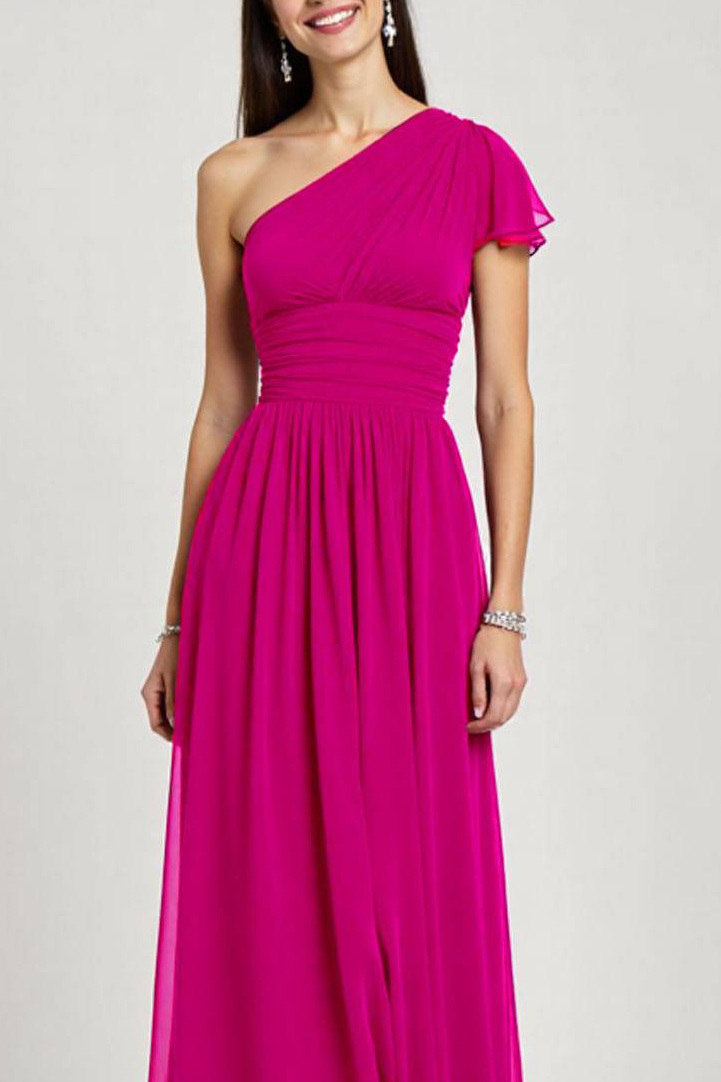 Formal Evening Dress Fuchsia One-Shoulder Chiffon Floor-Length Dress