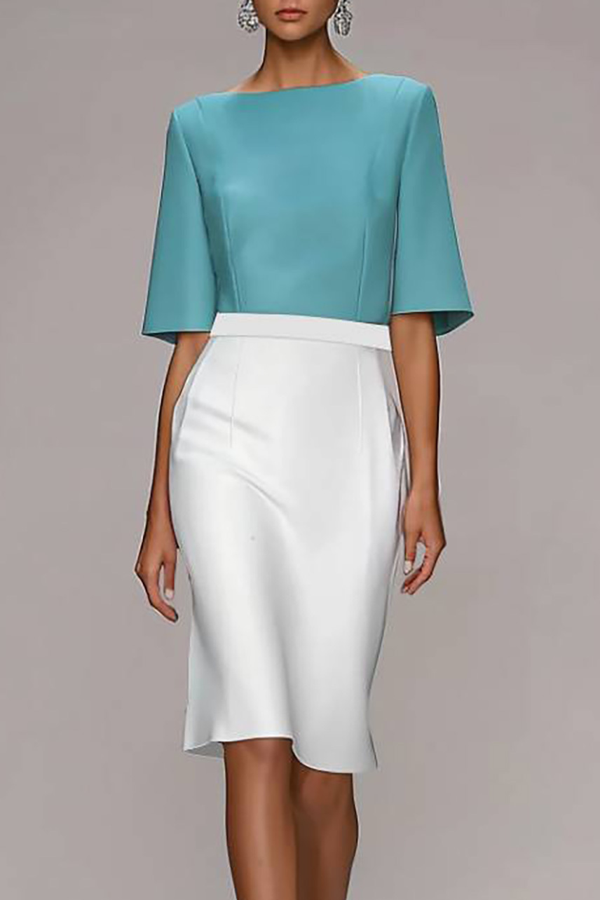 Semi-Formal Work Dress Color-block Knee-Length Dress