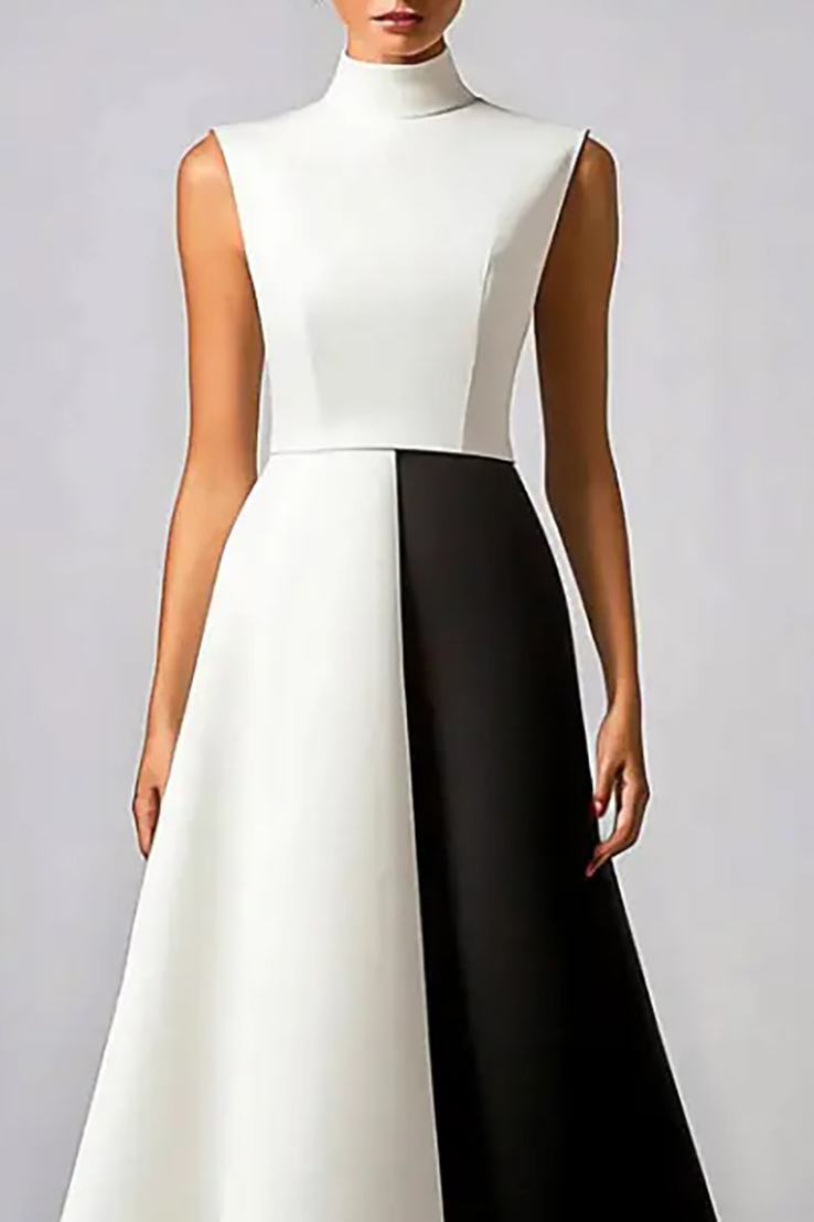 Formal Evening Dress Colorblock High Collar Sleeveless Maxi Dress