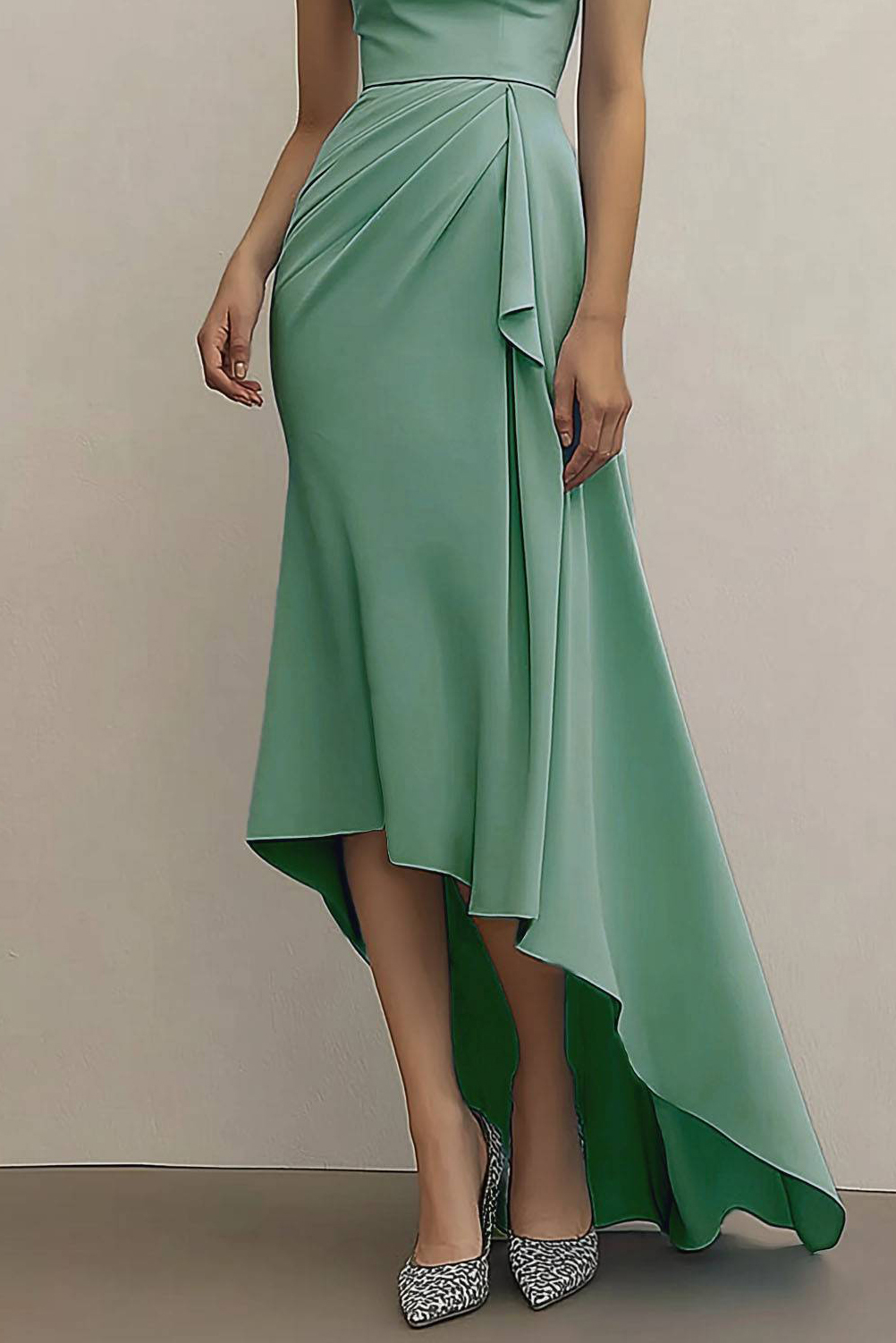 Wedding Guest Party Dress Sage Green Asymmetrical Floor-Length Dress
