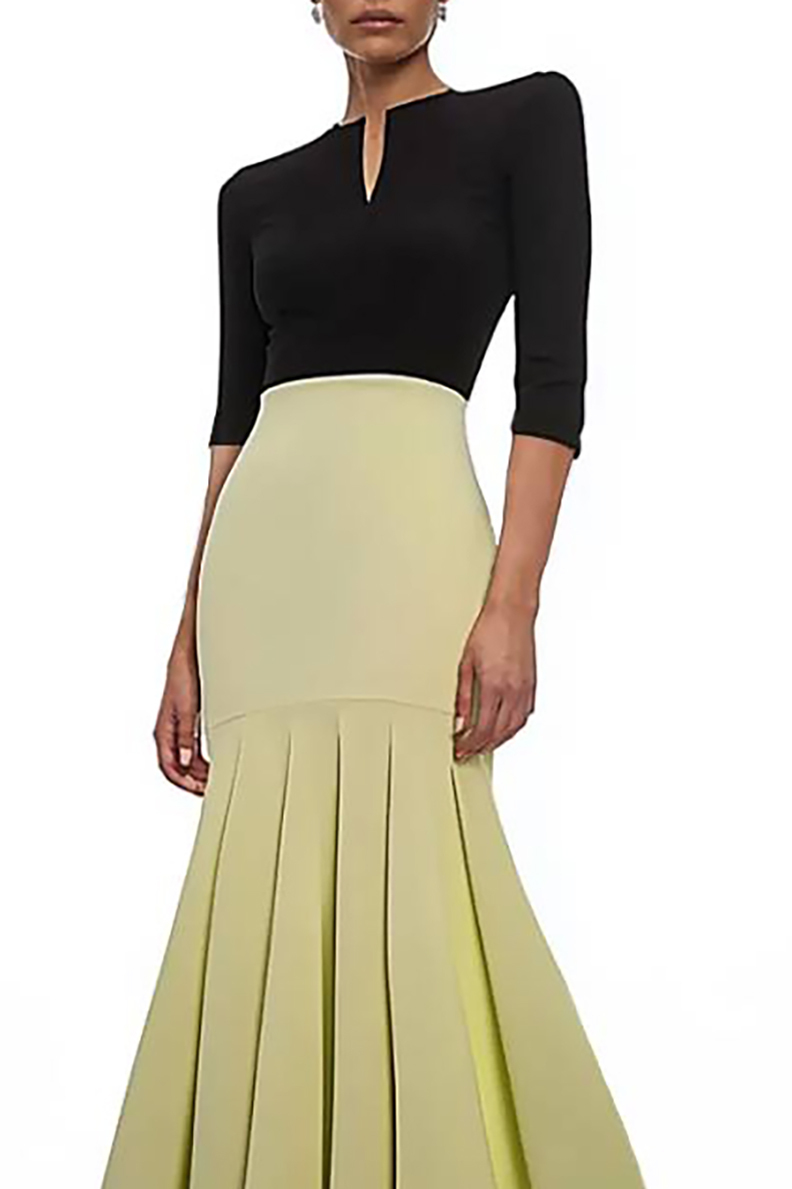 Semi-Formal Party Dress Colorblock V-Neck Fitted Mermaid Pleated Maxi Dress
