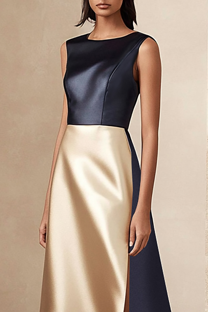 Semi-Formal Party Dress Colorblock Sleeveless Knee-Length Dress