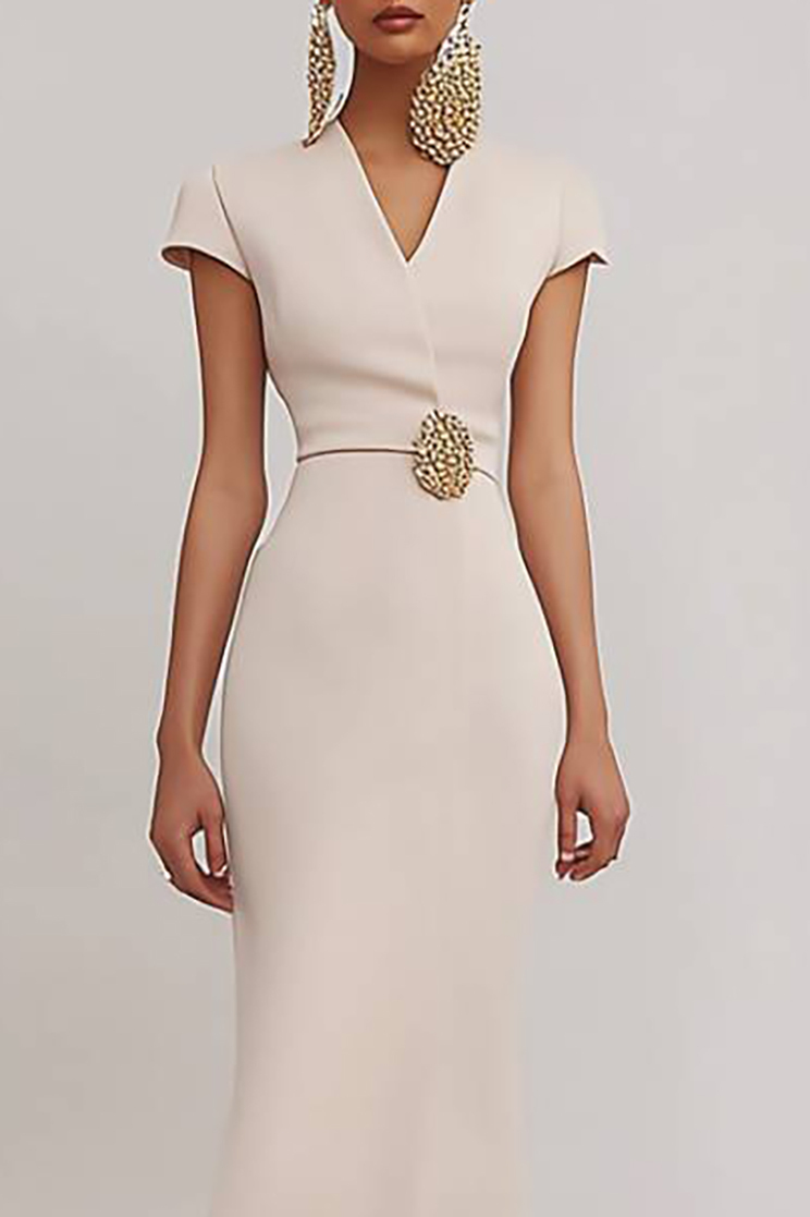 Party Semi-Formal Dress White V-Neck Maxi Dress