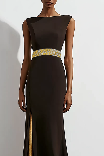 Formal Evening Dress Black Sleeveless Round Neck Floor-Length Dress