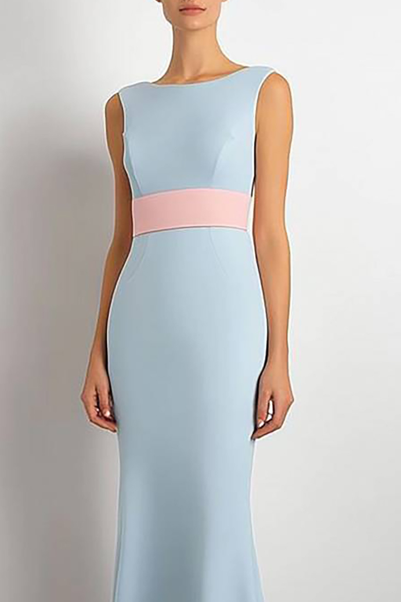 Wedding Guest Dress Light Blue Round Neck Sleeveless Mermaid Maxi Dress