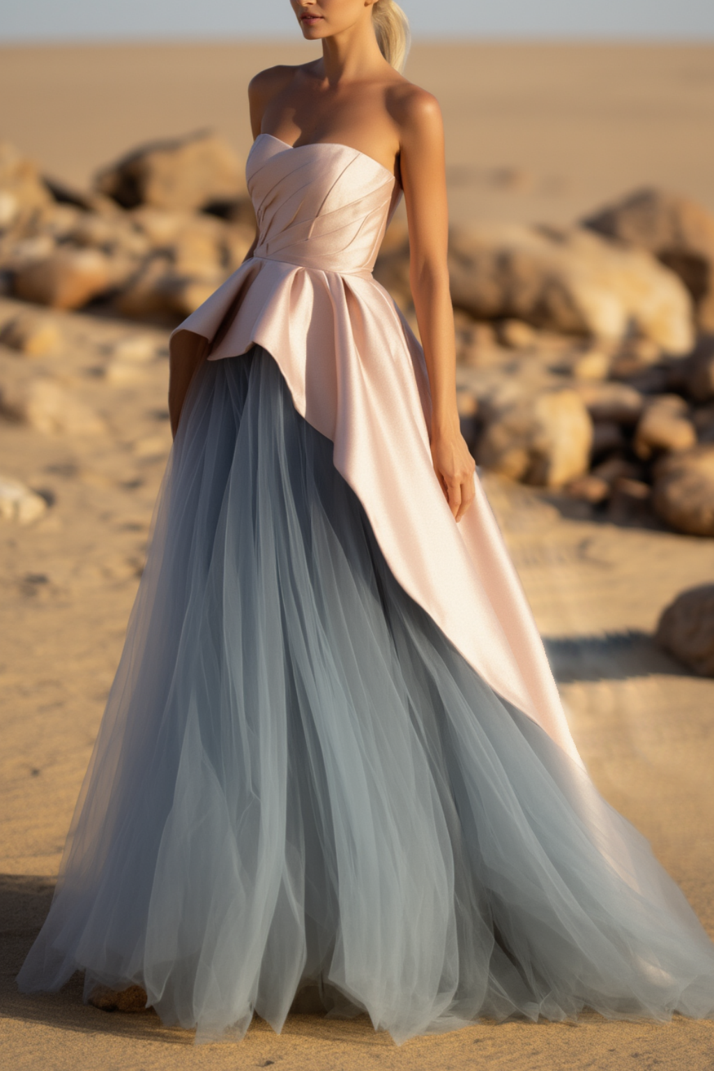 Evening Party Purple Dress Color-block Deep V Pleated Floor-Length Dre ...