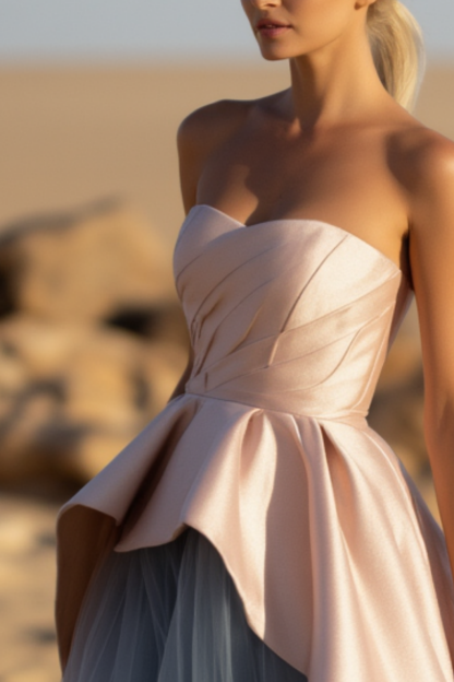 Formal ​Evening Dress​​​ Blue Strapless Floor-Length