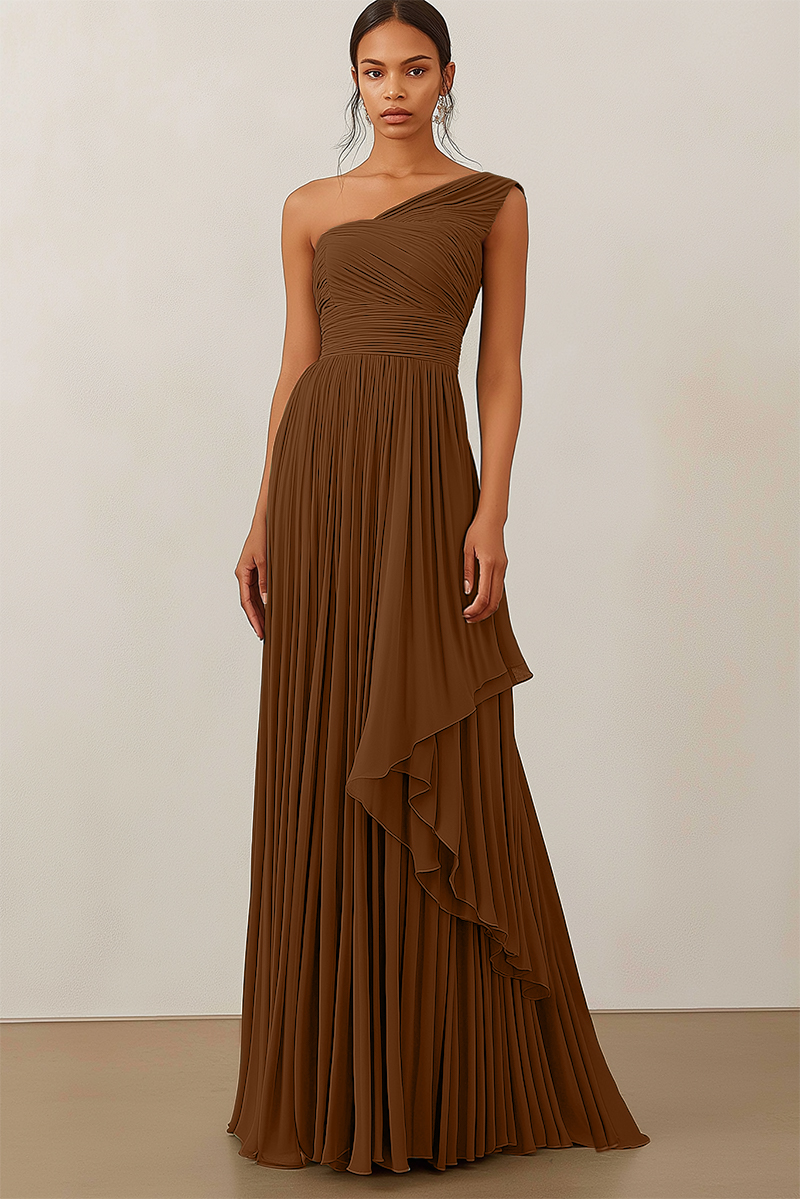 Formal Evening Dress Green Ruched Asymmetrical Floor-Length Gown