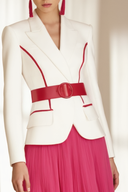 Work Suit Sets White Lapel Belted Skirt Set
