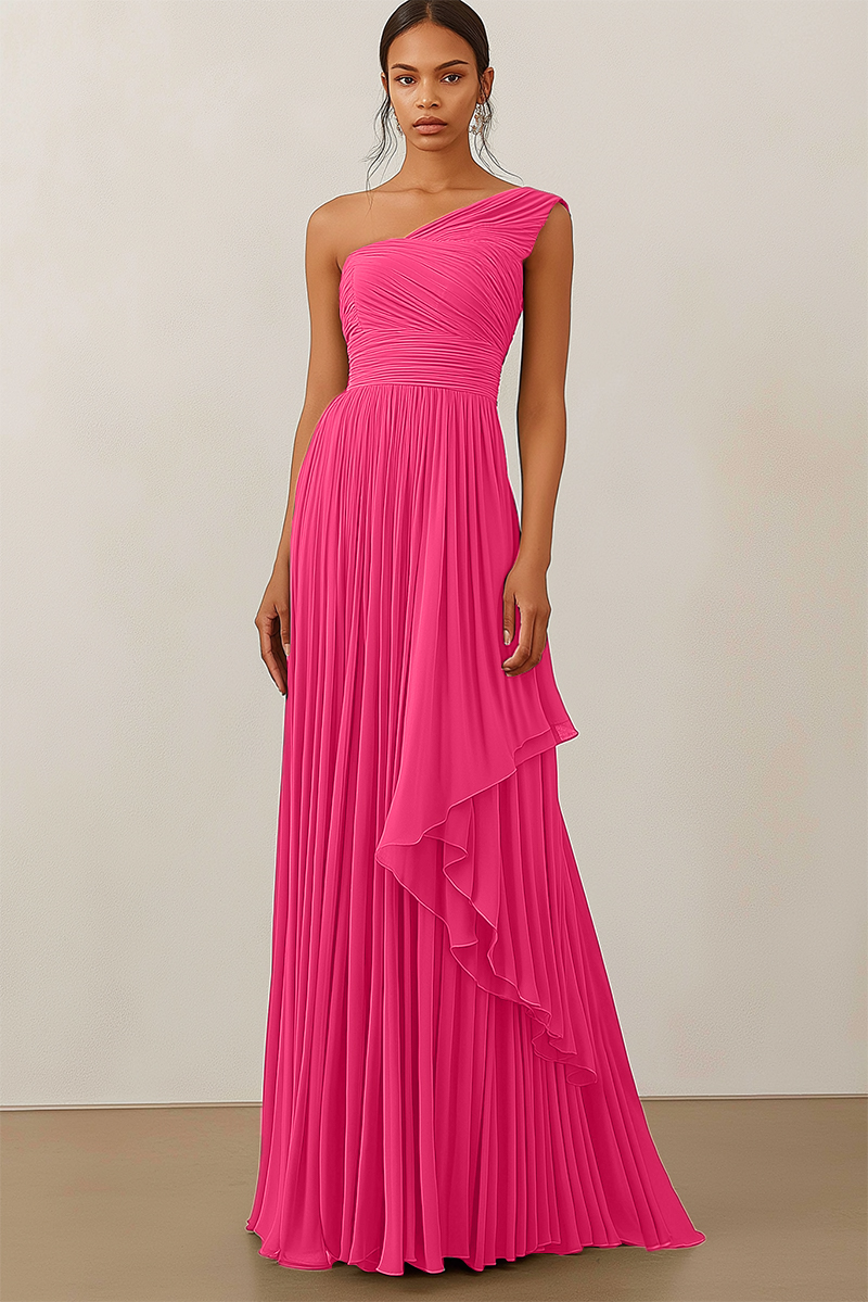 Formal Evening Dress Green Ruched Asymmetrical Maxi Gown