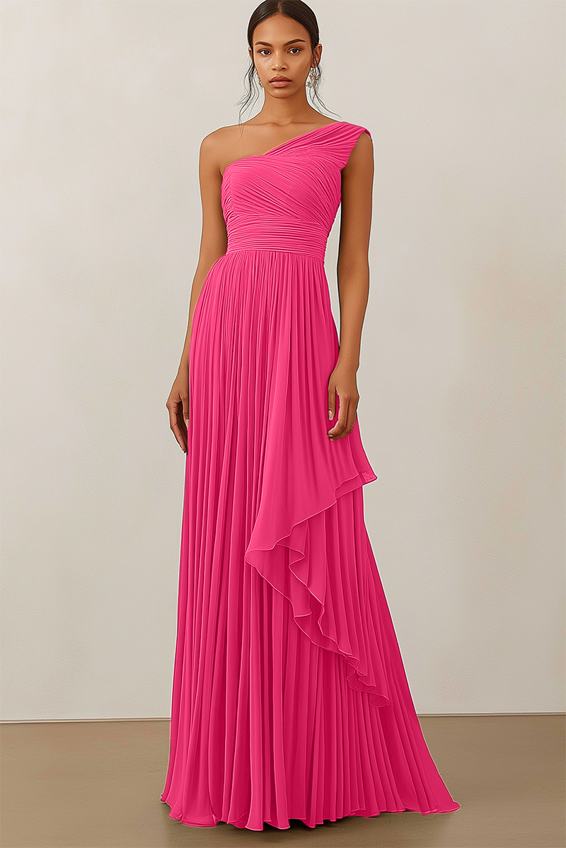 Formal Evening Dress Green Ruched Asymmetrical Maxi Gown