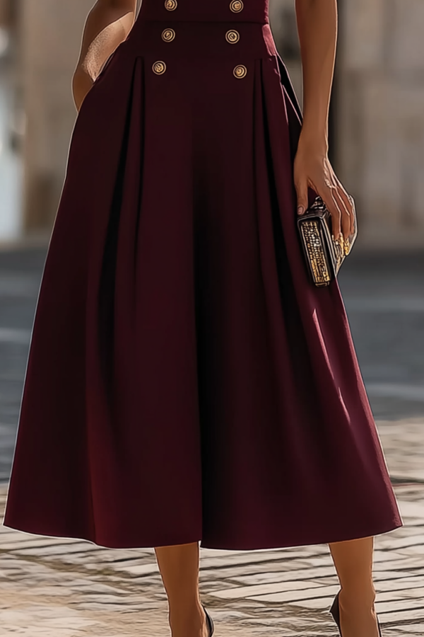Cocktail Party Dress Burgundy Stand Neck Midi Dress