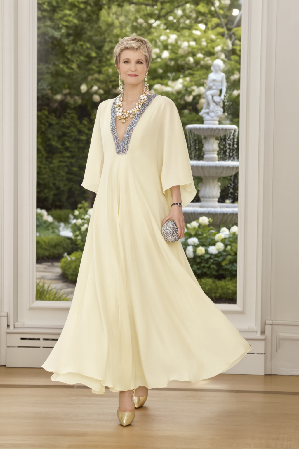 Formal ​Dress​​​ Beige V Neck Floor-Length for mother of the bride