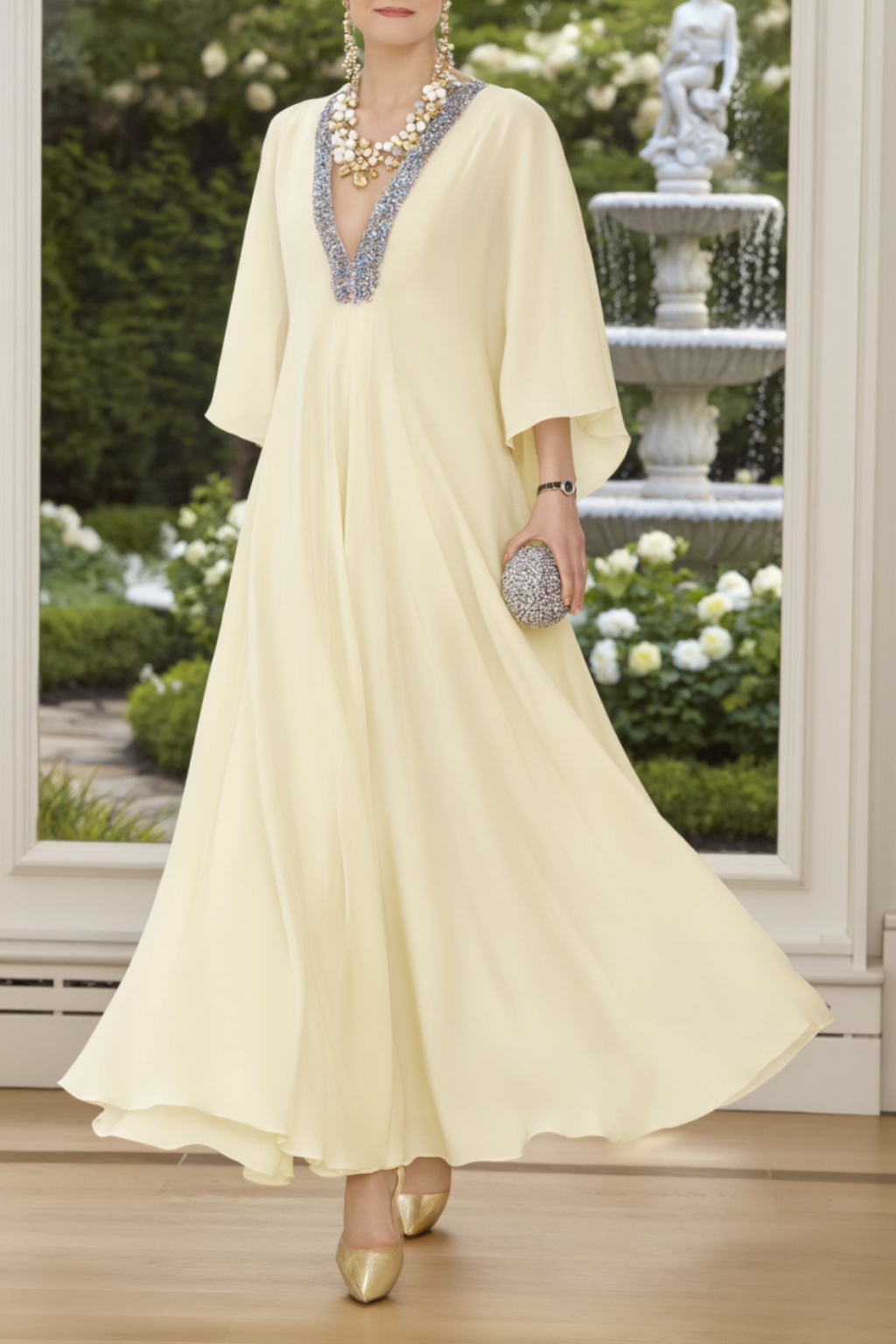 Formal ​Dress​​​ Beige V Neck Floor-Length for mother of the bride