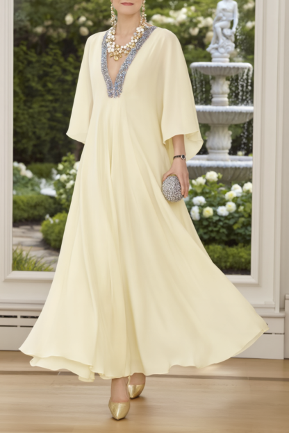 Formal ​Dress​​​ Beige V Neck Floor-Length for mother of the bride