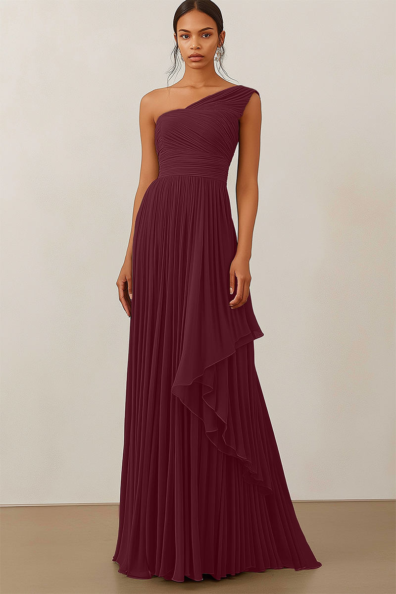 Formal Evening Dress Green Ruched Asymmetrical Maxi Gown