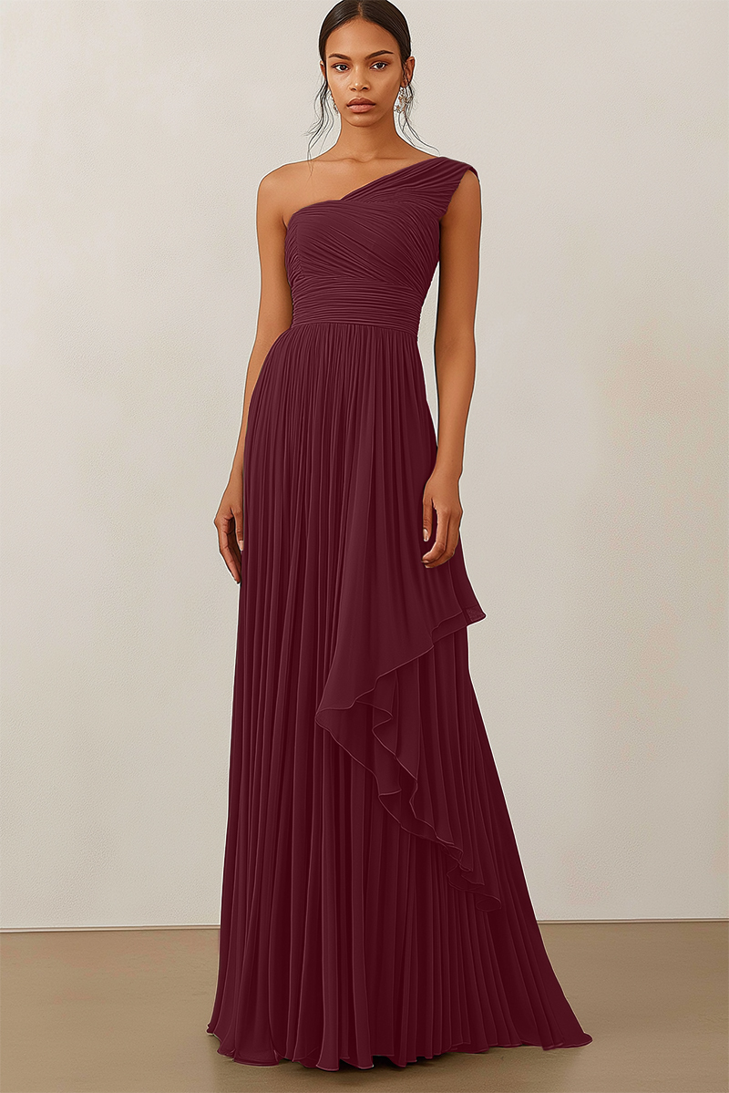 Formal Evening Dress Green Ruched Asymmetrical Maxi Gown