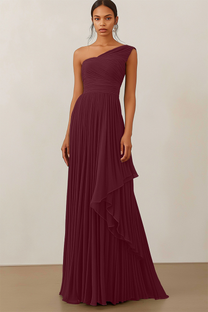 Formal Evening Dress Green Ruched Asymmetrical Maxi Gown