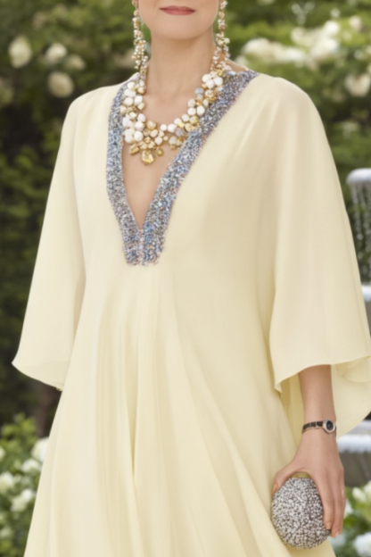 Formal ​Dress​​​ Beige V Neck Floor-Length for mother of the bride