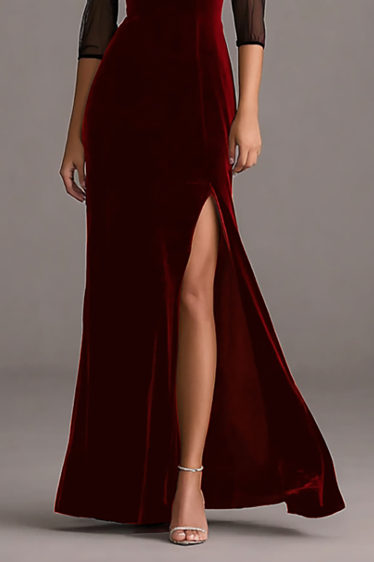 Formal Evening Dress Black Square Neck Velvet Maxi Dress