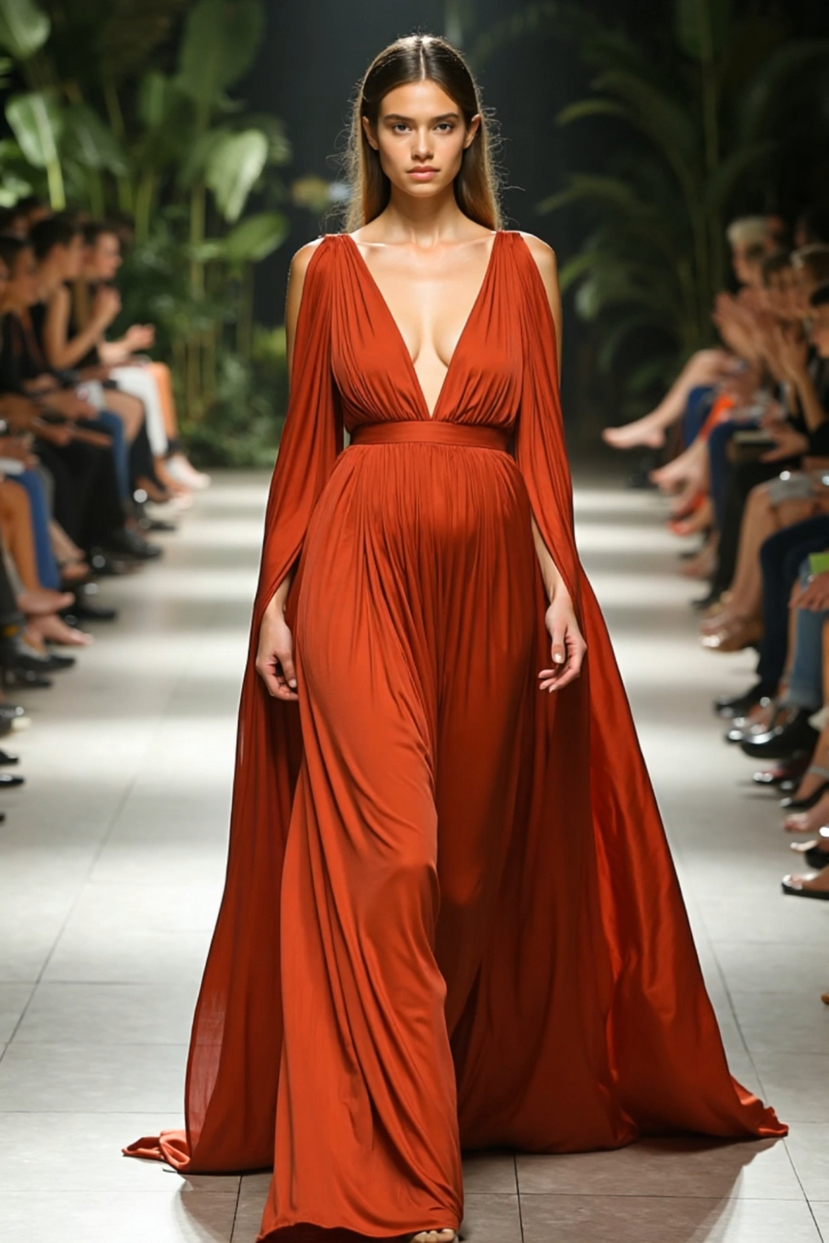 Evening Formal Dress Red Deep V Floor-Length Satin Dress