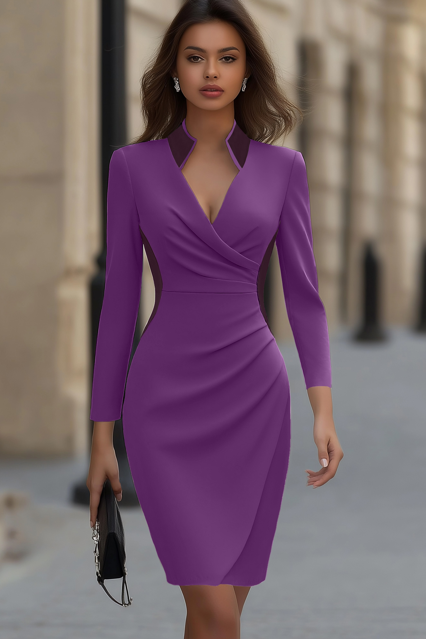 White Work Dress Black V Neck Ruched Mini Sheath Dress