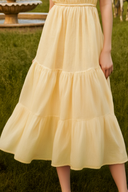 Bohemian Dress Yellow Halter Neck Midi Dress