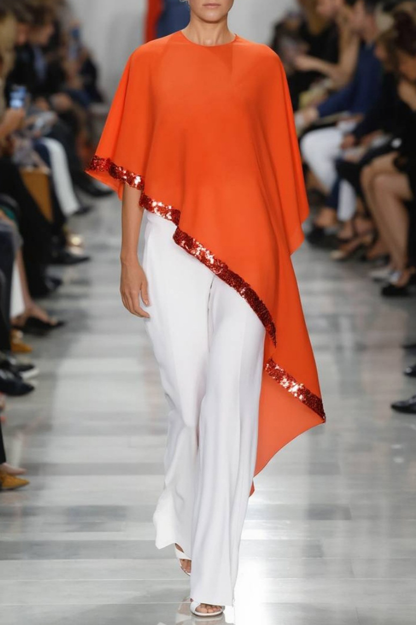 Casual Set Orange Crew Neck Half Sleeve Pants Set