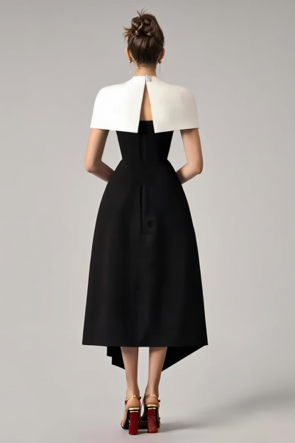 ​Business Dress​ Black White Stand Collar Maxi Dress