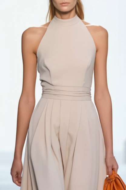 Evening Formal Dress​​ Apricot Halter Neck Floor-Length Dress