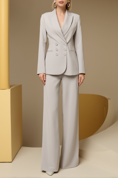 Business Blazer Suit Gray Lapel Long Sleeve Pant Set ​