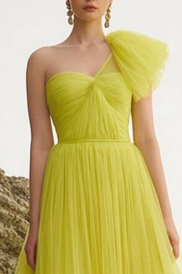 Formal Evening Dress Yellow One Shoulder Maxi Dress