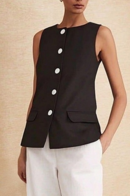 Casual Outfit Sets Black White Crew Neck Pocket Pants Set