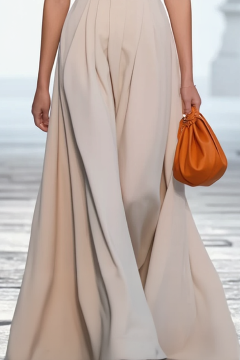 Evening Formal Dress​​ Apricot Halter Neck Floor-Length Dress